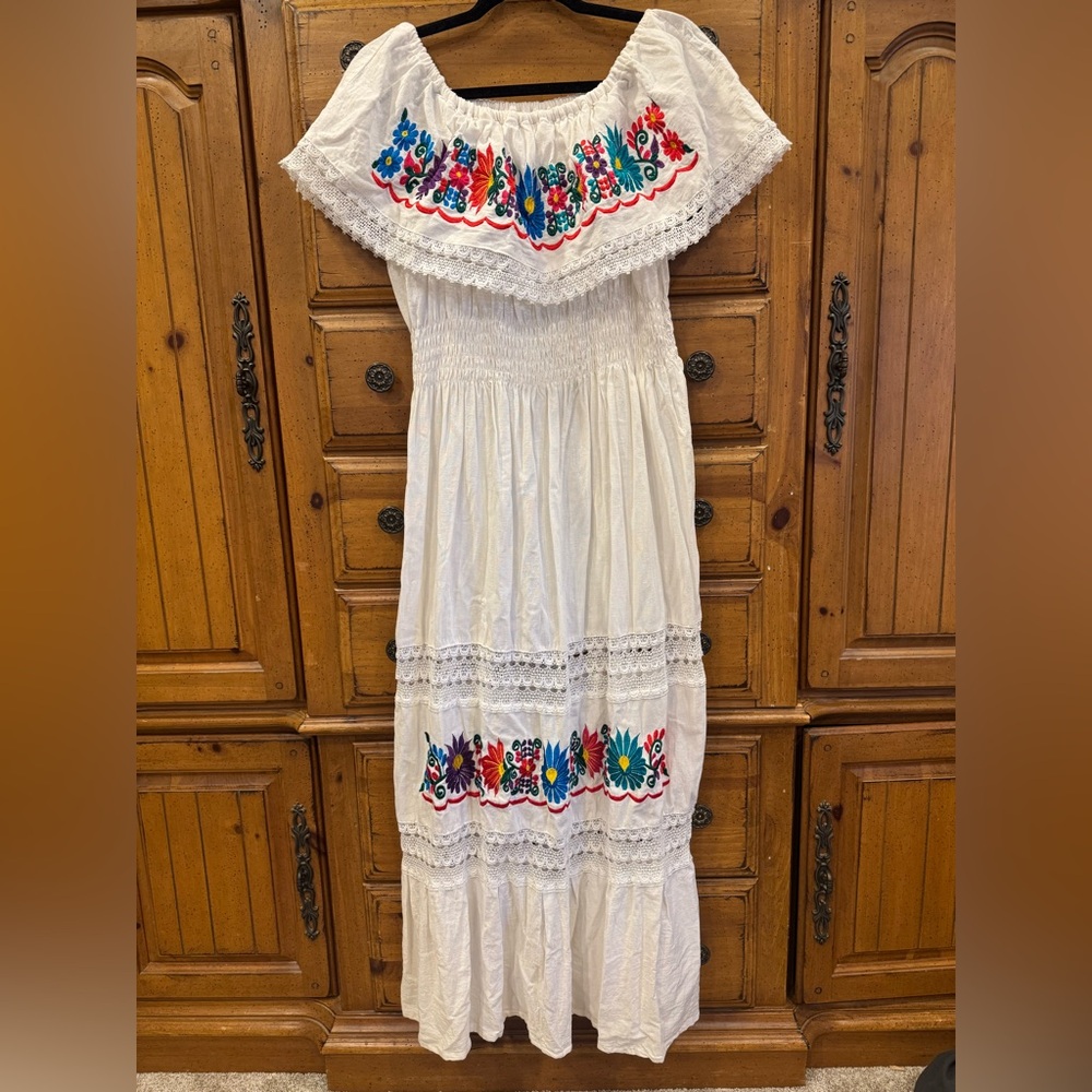Embroidered White Mexican Dress